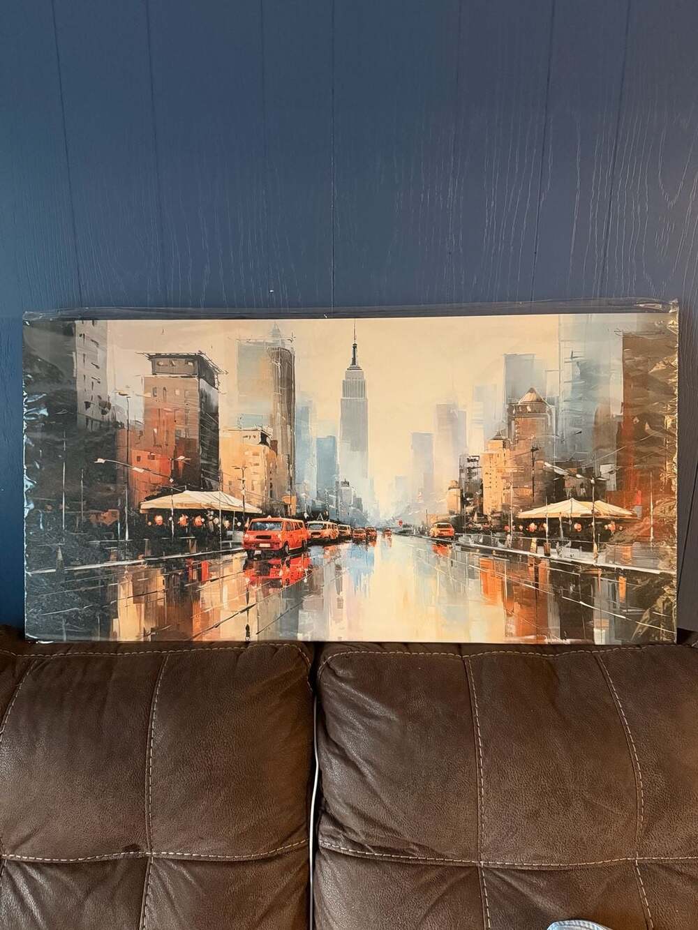 New York City Empire State Building Rainy Streetscape Canvas Wall Art